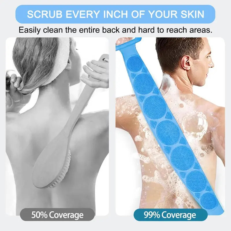 Silicone Bath Brush, Double-Sided Exfoliating Back Scrubber with Mesh Sponge💦