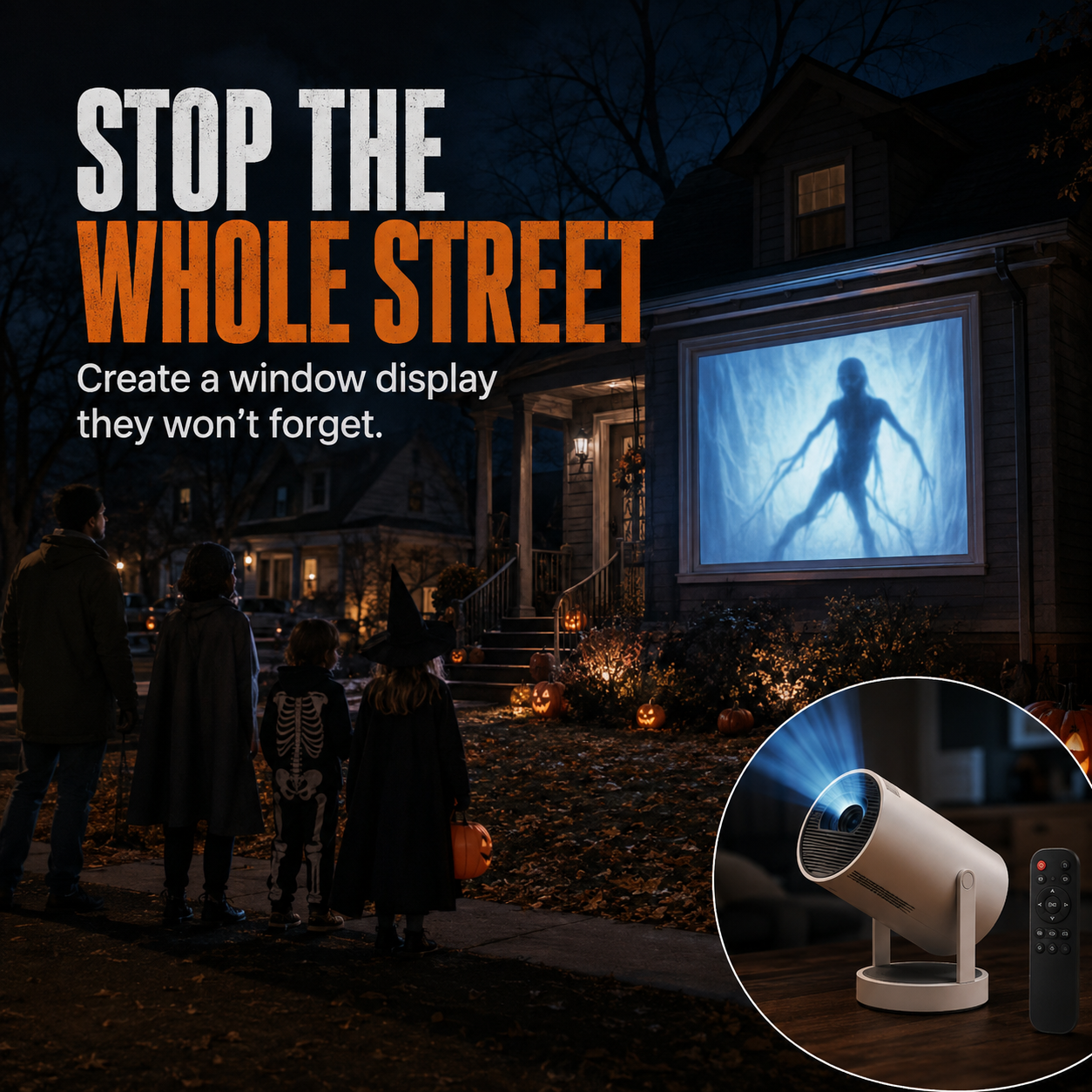 👻 Halloween Window Projector with Scary Videos & Screen