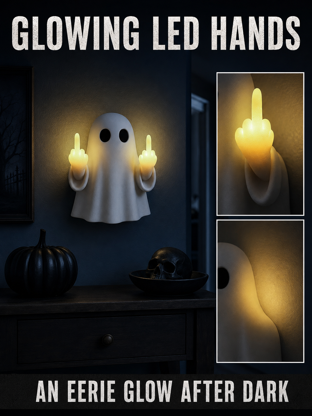 👻 Halloween Special 🎃 Cute Ghost LED Statue - Spooky Mood Light for Party & Home Decor