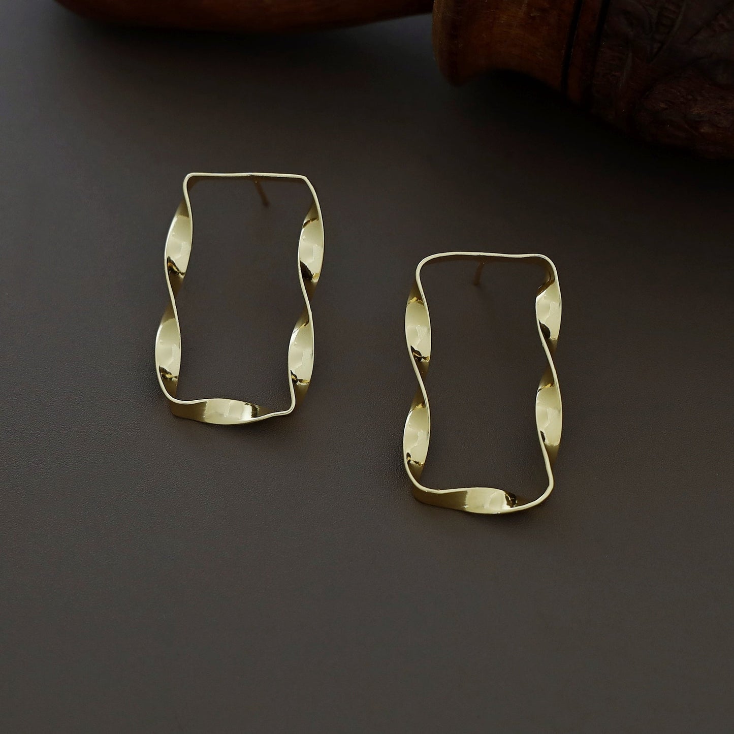 Golden Twisted Rectangle Earring